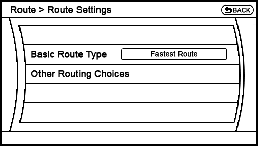 current Route - Route Settings menu