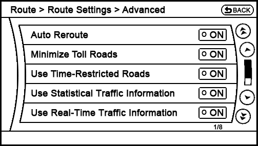 proposed Route - Route Settings - Advanced Route Settings menu