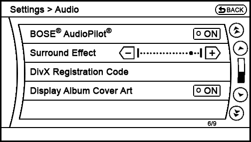 current Settings - Audion (6-9) menu