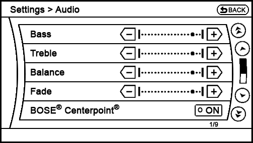 current Settings - Audion (1-5) menu