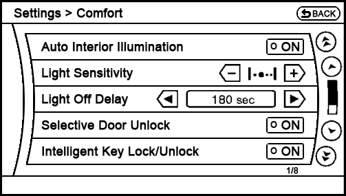 current Settings - Others - Comfort screen