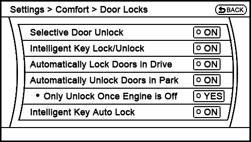 proposed Settings - More - Comfort - Door Locks screen