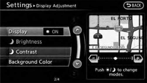 current Settings - Display Adjustment menu