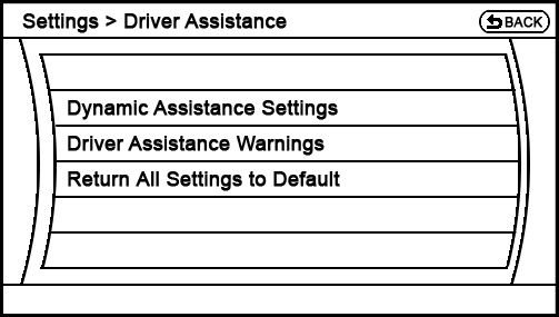current Settings - Driver Assistance menu