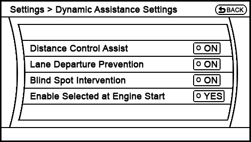 proposed Settings - Safety Systems - Dynamic Assistance Settings screen
