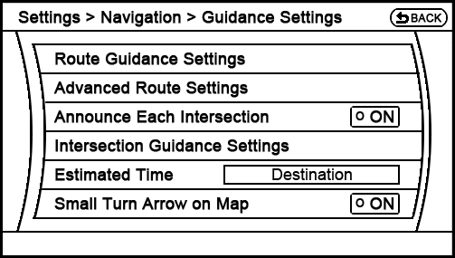 proposed Settings - Navigation - Guidance Settings menu