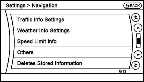 current Settings - Navigation (6-10) menu