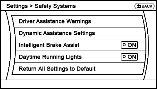 proposed Settings - Safety Systems menu