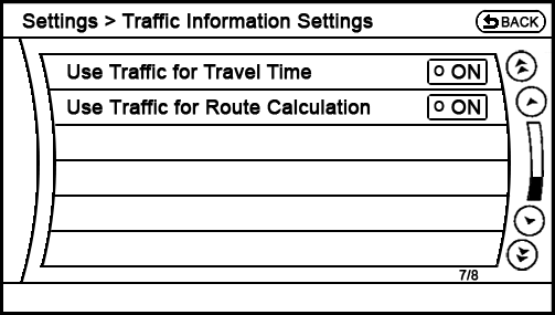 proposed Settings - Navigation - Traffic Information Settings (7-8) menu