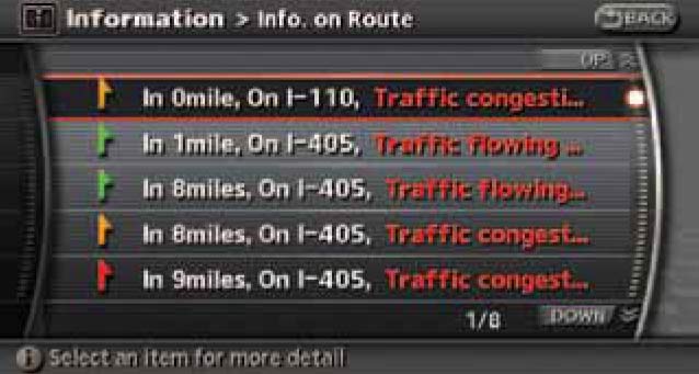 Example screen from page 7-4 of the 2009 M Navigation Owner's Manual showing *green* traffic flowing indicators