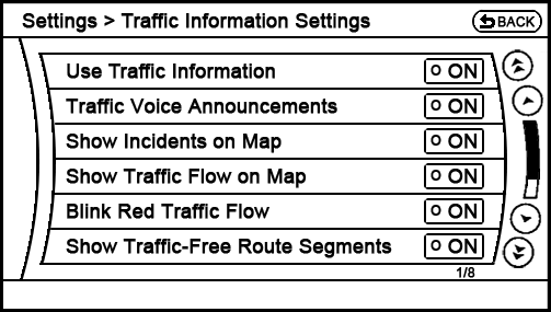 proposed Settings - Navigation - Traffic Information Settings menu