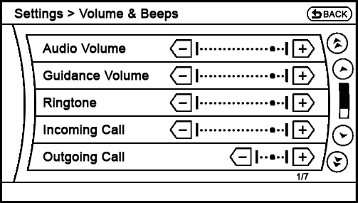 current Settings - Volume and Beeps menu